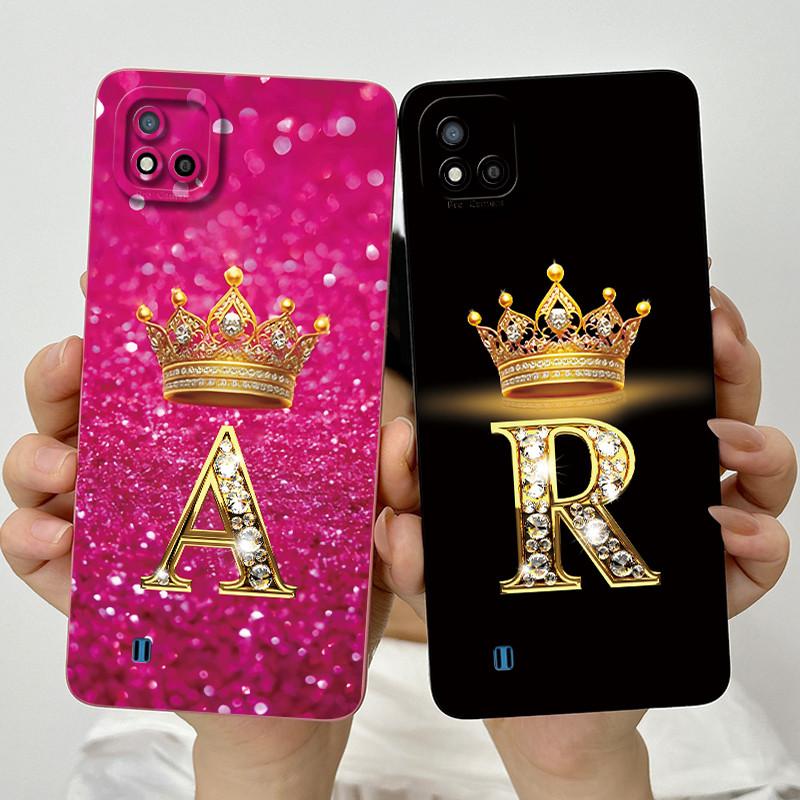 Для Realme C11 2021 RMX3231 C20 Чехол Корона Буква Жидкий Силикон Мягкие Чехлы для Телефона Для RealmeC20 C20A Полная Защита Задняя Крышка