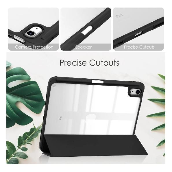 Shockproof Transparent Case for iPad 11th A16 2025, Clear Hybrid PC Back + TPU Bumper with Built-in Pencil Holder, Tri-Fold Stand Cover