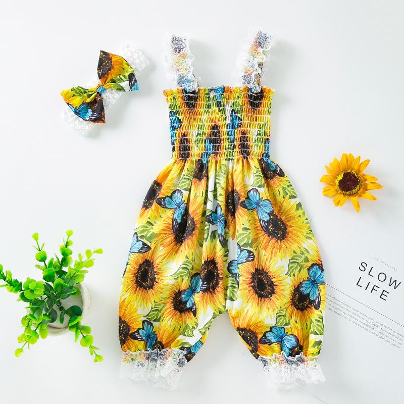 Newborn Baby Girl Summer Outfits Flower Romper Bodysuit Skirt Hat Jumpsuit with Hair Band Toddler Kids Baby Girls Sleeveless Summer Leopard Set Tide