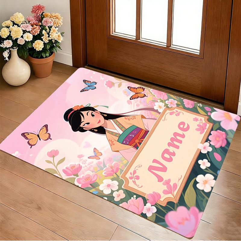 Custom Name Princess Garden Living Room Non-Slip Area Rug Soft Carpet for Bedroom Kids Playroom Sofa Office Home Decor Doormat