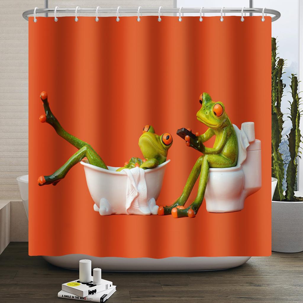 Funny Frog Shower Curtain for Bathroom Mushroom Butterfly Floral Green Plant Cartoon Animal Waterproof Polyester Shower Curtain