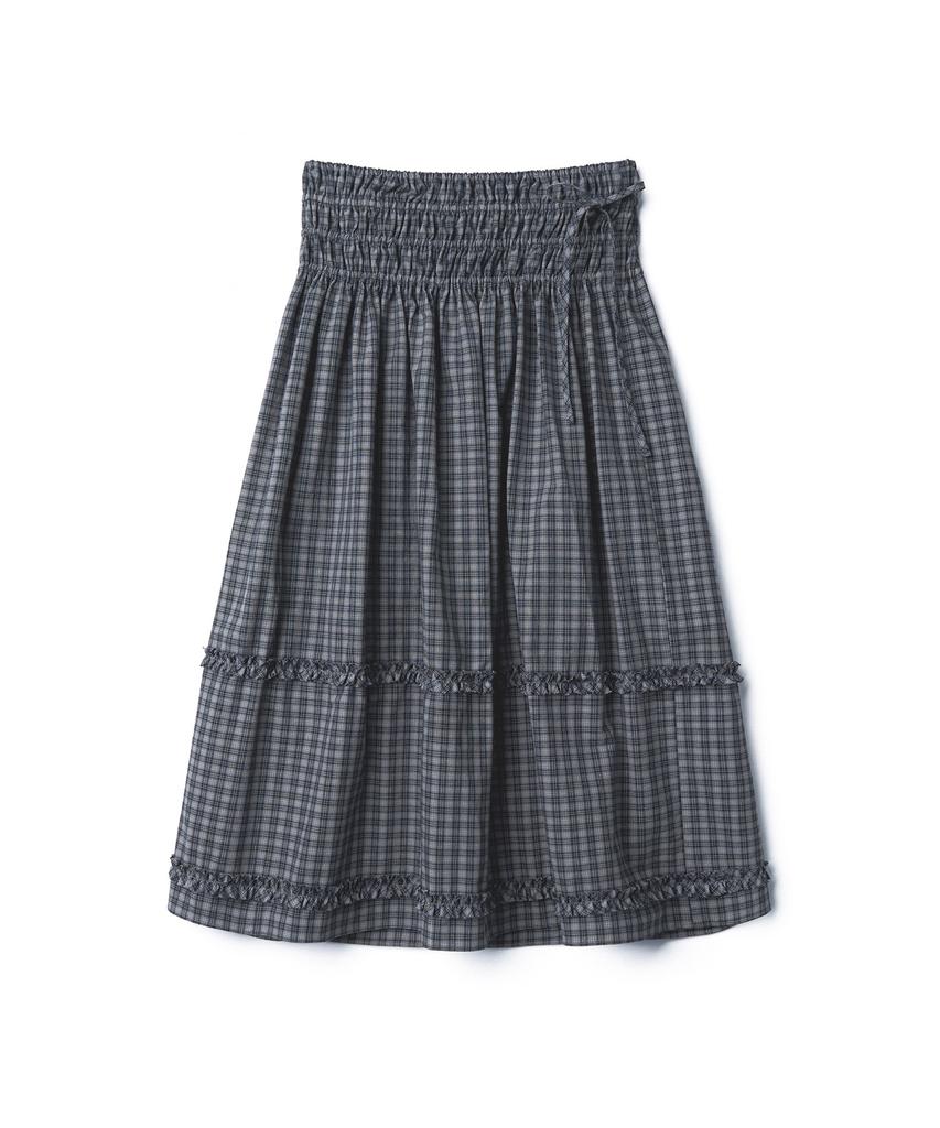 Tudment Check Tiered Skirt Navy