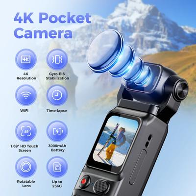 4K Сенсорный Экран Карманная Экшн-Камера HD Спортивная Камера 1.3“/1.69" ЖК-Экран 180 Поворот Wifi Мини-Камера Камера Движения 3000 мАч