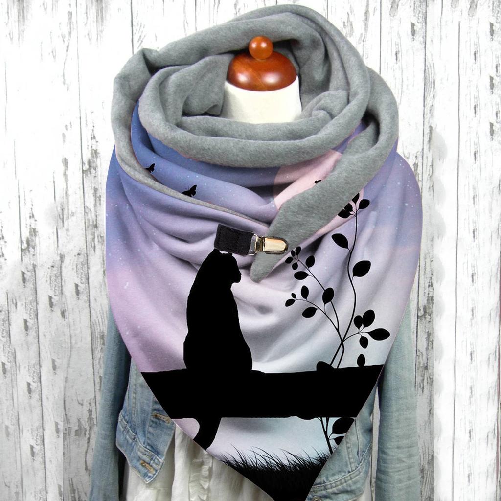 Women Winter Print Button Soft Wrap Casual Warm Scarves Shawls