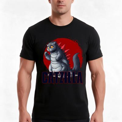 Catzilla Tshirt Summer Casual Cotton Tee Oversized Streetwear Tops Vintage Graphic Print Loose Fit Short Sleeve