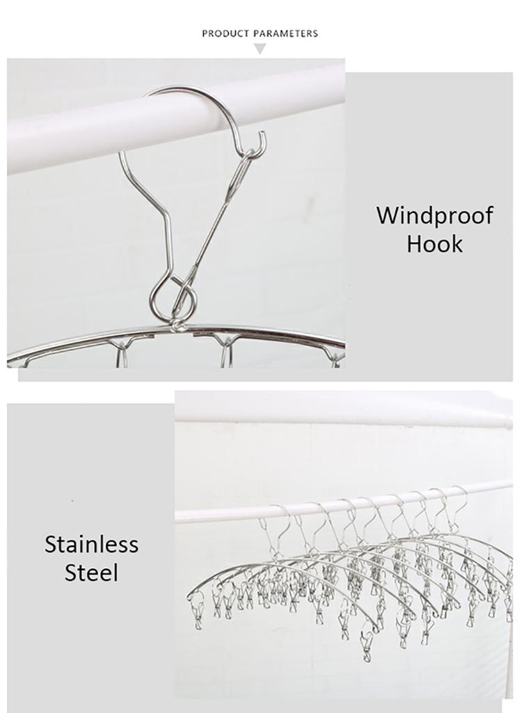 Clothes Hanger 10 Clips Stainless Steel Clothespins Clothes Drying Rack Clothes Hanger for Hanging Socks Baby Clothes Cloth Diapers Bras Towel Underw