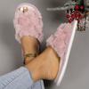 Open Toe Fluffy Home Slippers, Honeycomb Plush Soft Sole Flat Shoes, Women's Indoor Floor Slippers