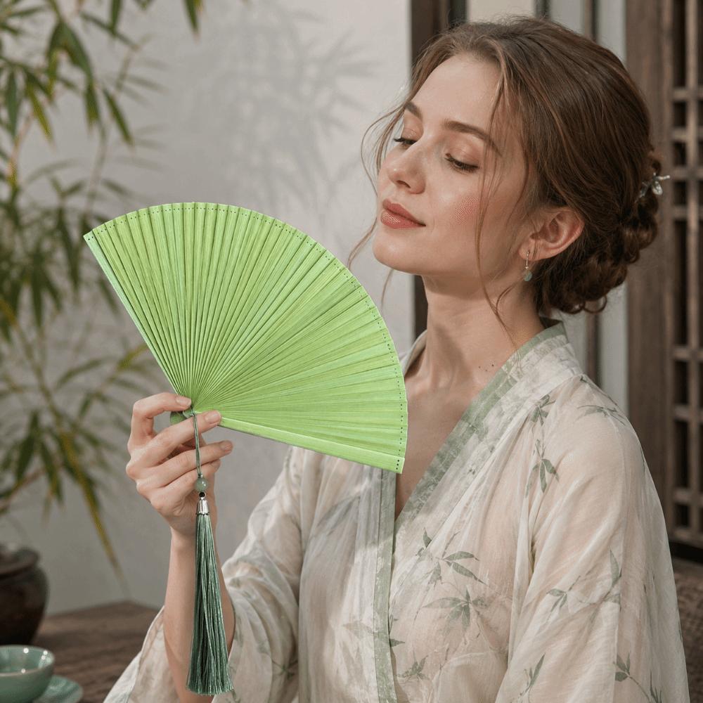 Chinese Style Tassel Folding Fan Solid Color Kimono Fan Elegant Handheld Fans Wedding Party Decor