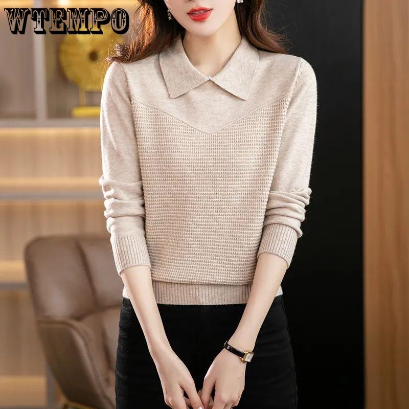 Пуловер на весну и осень-зиму с воротником-поло и длинными рукавами, темпераментный топ, свободный свитер-иностранец, вязаный пуловер, женские топы