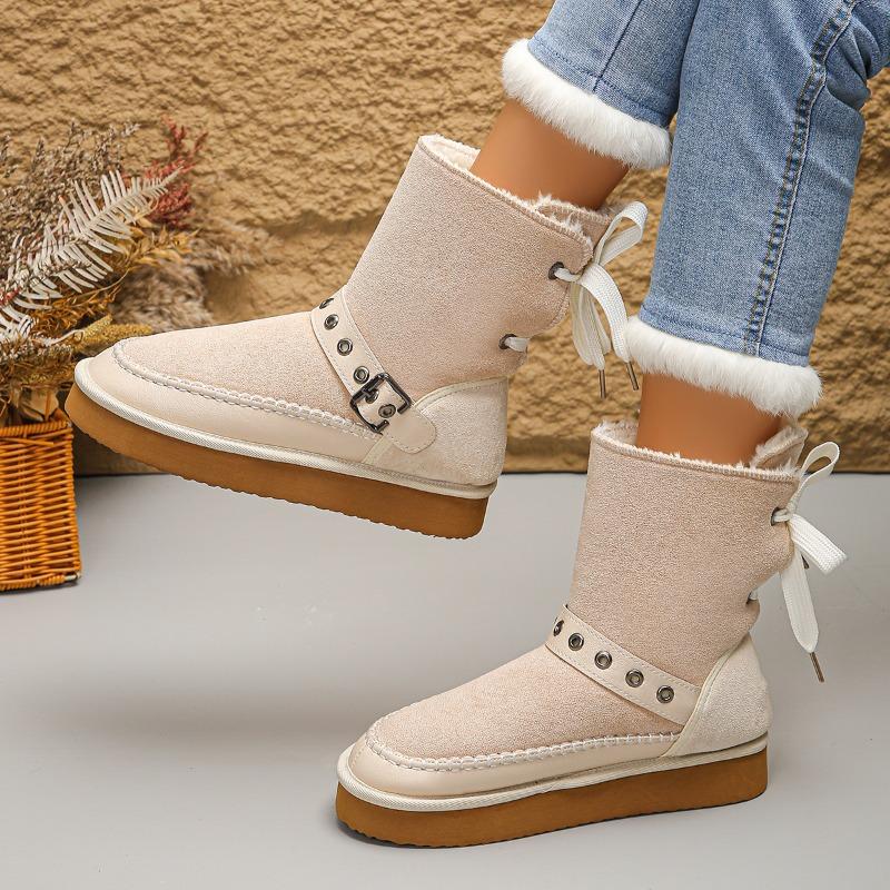 Мода 2024 года, модная женская обувь, женские ботинки со шнуровкой сзади, модные повседневные ботинки с пряжкой на ремне, женские новые ботинки больших размеров, сохраняющие тепло, зимние ботинки