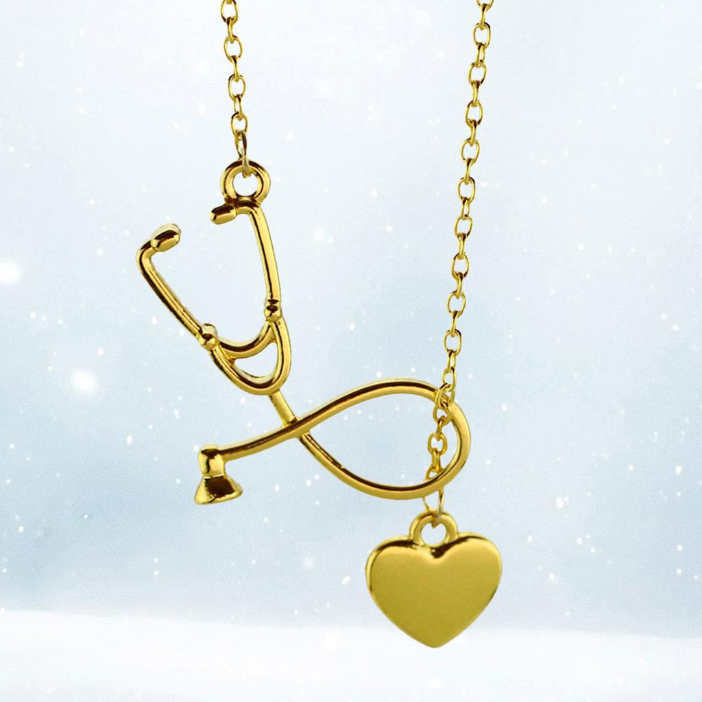 Heart Stethoscope Pendant Necklace for Women Alloy Jewelry Elegant Fashion Accessory Gift for Girlfriend Wife Mom Valentine