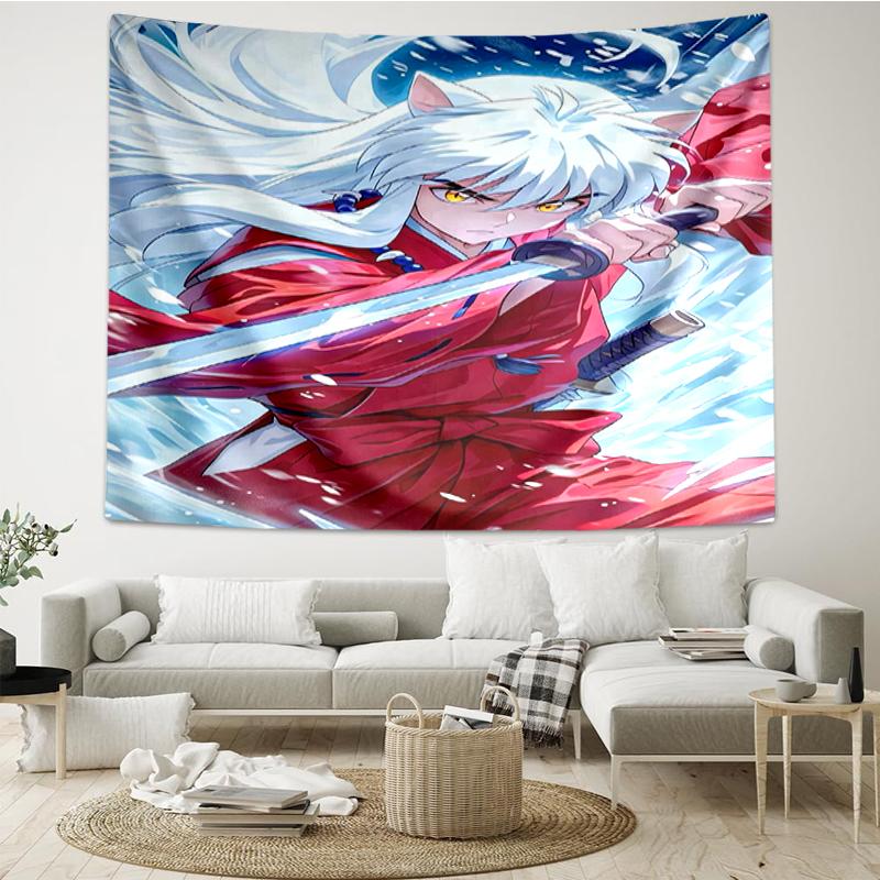 Inuyasha Print Tapestry, Backdrop, Easy Setup, Ideal for Bedroom, Office & Living Room, with Aesthetic Wall Hanging Decor.
