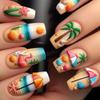 24 Pieces 3D Beach Press On Nail Medium Ballet Summer False Nail French Nail Art Tips Stick On Acrylic Nail for Women