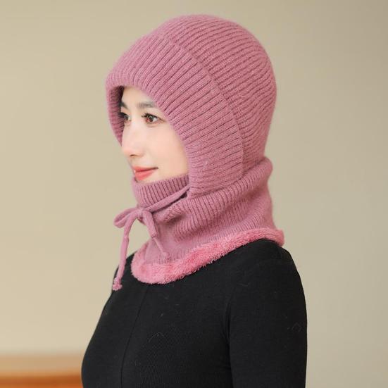 Женская зимняя шапка со встроенным шарфом, толстый искусственный мех кролика, теплая трикотажная ветрозащитная, высокоэластичная, полная защита, для путешествий в холодную погоду