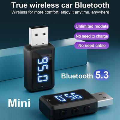 FM02 USB Bluetooth 5.3 FM-передатчик Мини-адаптер Bluetooth Светодиодный дисплей Беспроводной приемник 87,5-95 МГц Регулируемое радио Громкая связь Вызов Автомобильный аудиоплеер
