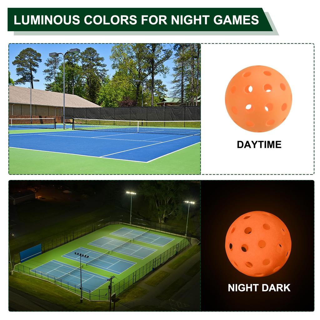PATIKIL Светящийся в темноте пиклбол 40 отверстий Светящийся в темноте набор пиклболов из 6 штук Мячи для пиклбола для улицы с сетчатым мешком для игры в помещении и на улице Оранжевый