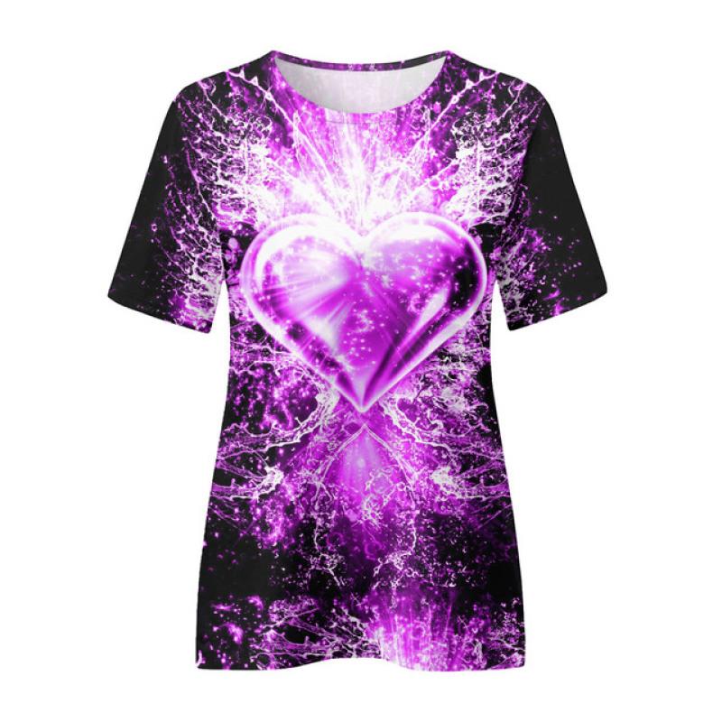 Женская футболка Love Pink с цифровым 3D принтом Y2k Elegance Vintage с коротким рукавом Элегантная повседневная удобная полиэстеровая футболка с круглым вырезом