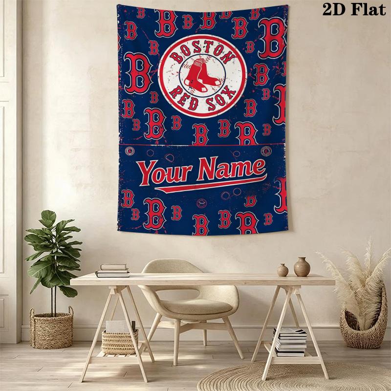 Name Custom Boston red sox logo Wall Tapestry Aesthetic Wall Hanging Printed Fabric Blanket Decorative Tapestries for Bedroom Living Room Home Decor