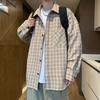 Весна и осень, новая мужская хлопковая свободная универсальная клетчатая рубашка с длинными рукавами