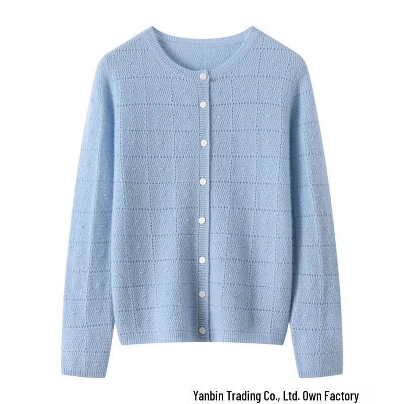 100% Cashmere 12-Gauge Plaid Hollow-Out Long-Sleeve Cardigan Coat