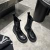 Leather Retro Platform British Chelsea Boots Short Boots Women'S Medium Tube Pleated Cigarette Boots Martin Boots