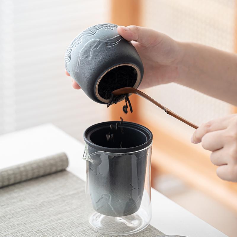 Gradual change ceramic outdoor travel tea set Kuaike set glass pot one pot six cups pot portable can be printed with gifts