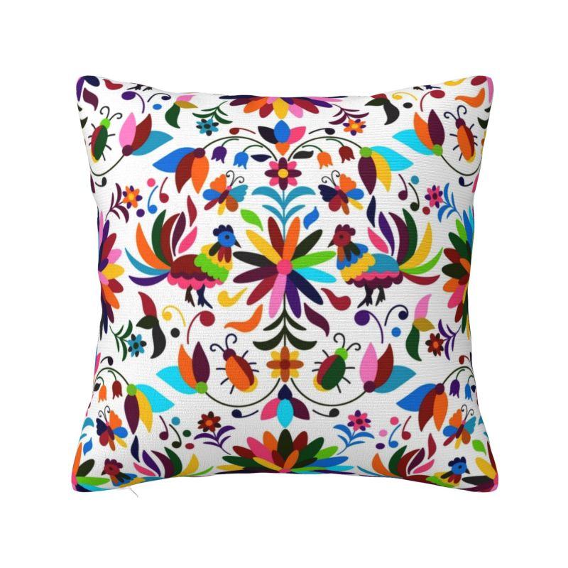 Mexican Otomi Floral Composition Art Modern Throw Pillow Cover Living Room Decoration Folk Flowers Pattern Chair Cushion