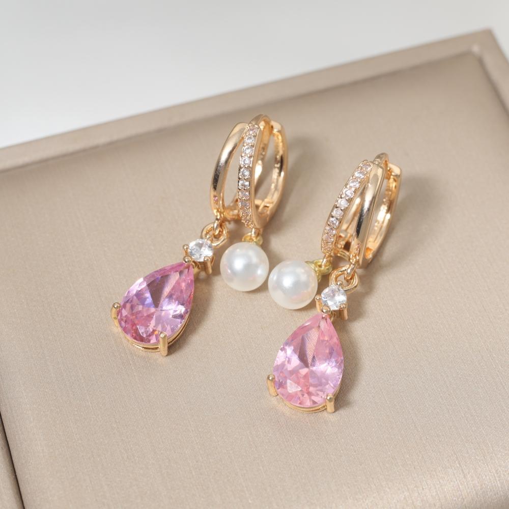 1 Pair Fashion Water Droplets Zirconia Dangle Earrings for Women Imitation Pearls Earring Jewelry Wedding Party Accessories