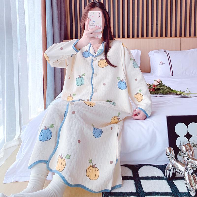 Уютный халат для беременных и ночная сорочка для кормления с нагрудными вкладышами - Теплый кардиган для послеродового периода и платье для послеродового восстановления