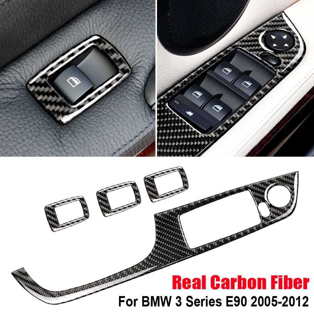 For BMW 3 Series E90 2005 2006 2007 2008 2009 2010 2011 2012 Real Carbon Fiber Car Interior Window Lift Switch Button Cover