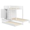 Solid Wood Bunk Bed 90*200 with Pull-out Bed, Multifunctional Children's Bed with Wardrobe, Drawers and Storage Compartment, White