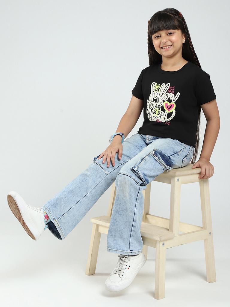 MONTE CARLO Girls Printed Round Neck Half Sleeve Tops Pack of 2