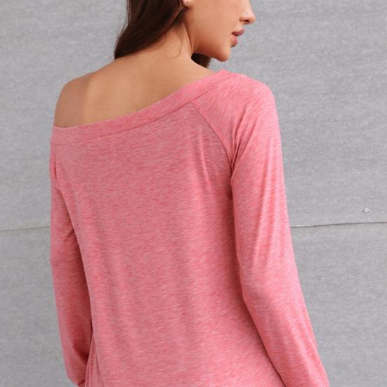 Women T-shirt Solid Color Off Shoulder Autumn Long Sleeve Slash Neck Strapless Pullover Streetwear