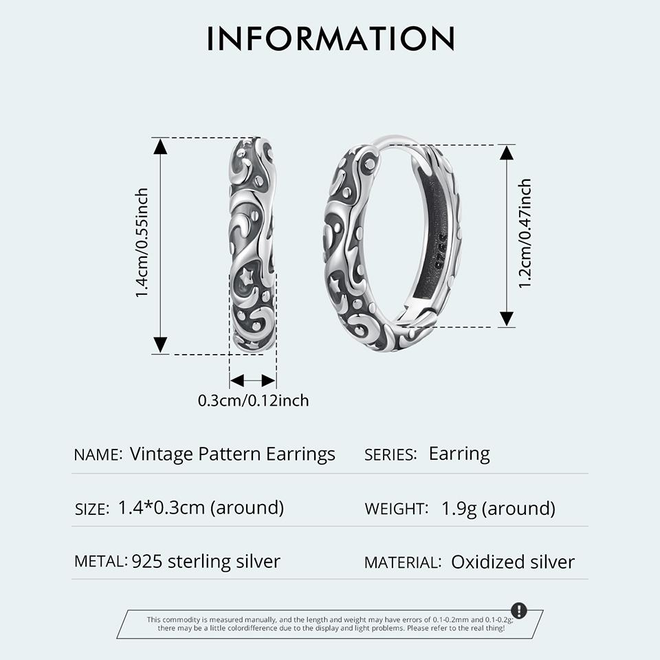 WOSTU 925 Sterling Silver Vintage Pattern Hoop Earrings Women Classicial Round Wedding Party Earring Pendientes Anniversary Gift