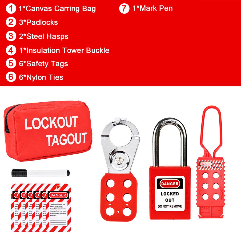 Lockout Tagout Kit Safety Electrical Keyed Padlock Set Group Lockout Hasps Loto Tags Lock out Tag out Locks with Zip Ties Pen