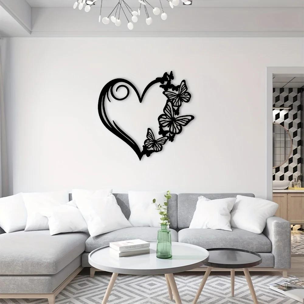 Butterfly Heart Metal Wall Art – Steel Garden & Patio Decor, Elegant Hanging for Home, Living Room & Bedroom, Perfect Gift