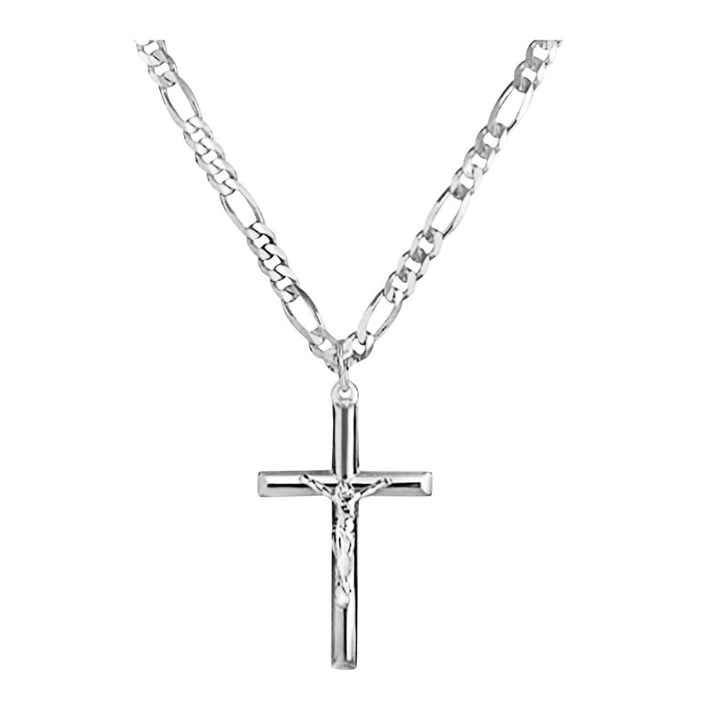 Men's 1 Yellow Gold Plated Crucifix With 24in Curb Chain