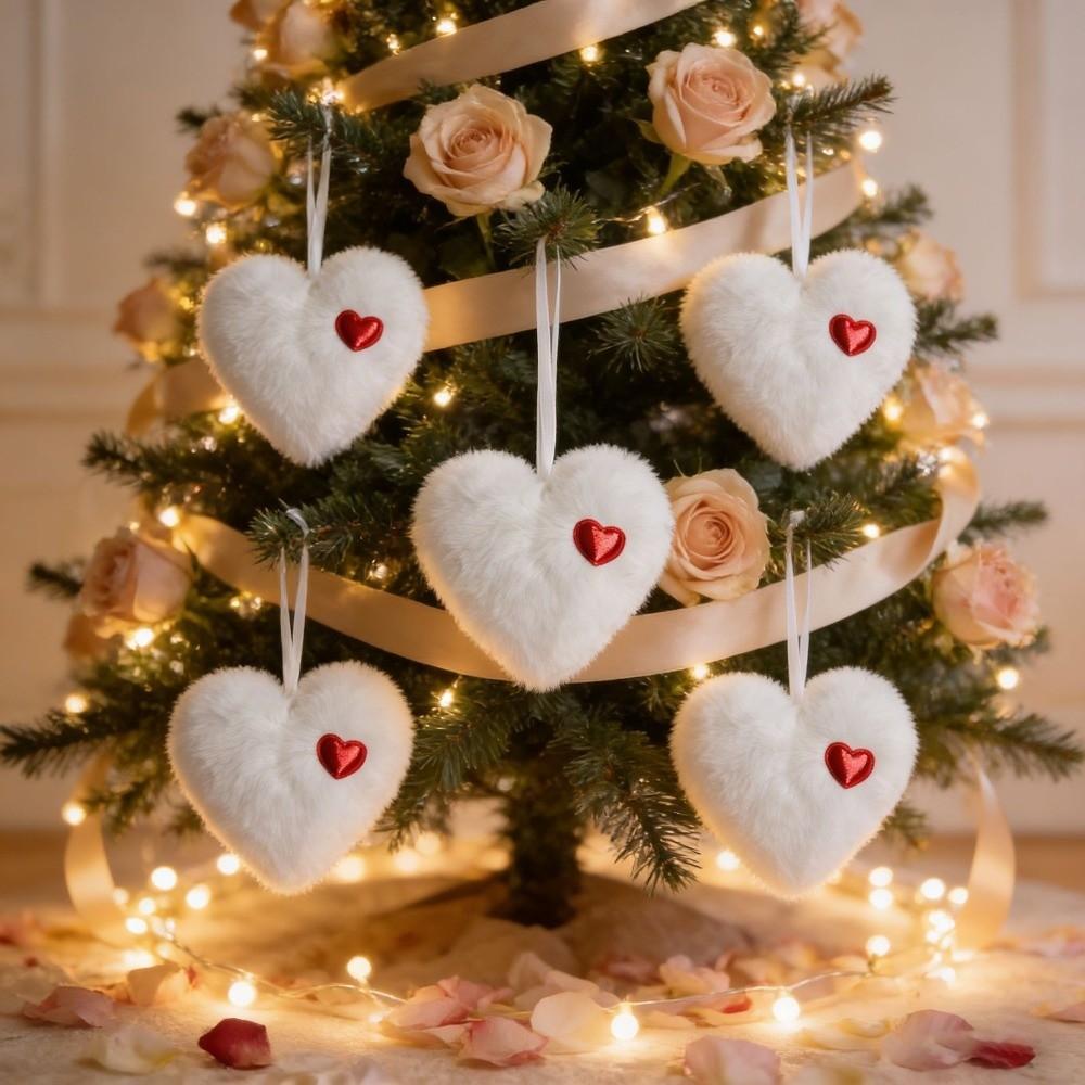 6pcs Handmade Fluffy Heart Christmas Balls Ornaments Christmas Tree Decorations  Xmas