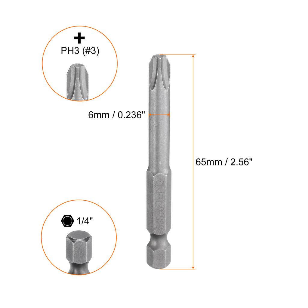Магнитный бит для крестовой отвертки Phillips PH0 PH1 PH2 PH3 1/4" Шестигранный хвостовик 65 мм Сталь S2 Биты для шуруповерта Крестовая головка Биты для электродрели