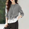 Women Casual Round Neck Long Sleeve Splice Hem Autumn Pullover Tops