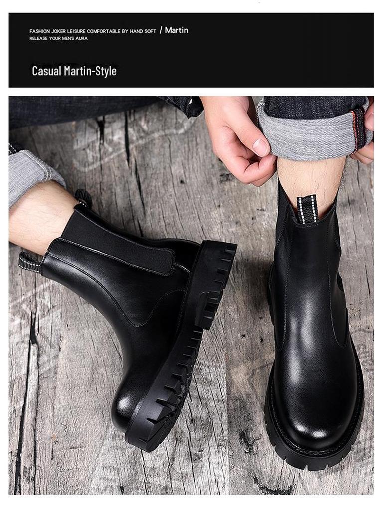 Мужские высокие ботинки Martin из натуральной кожи в британском стиле, толстая подошва, увеличение высоты на 8 см