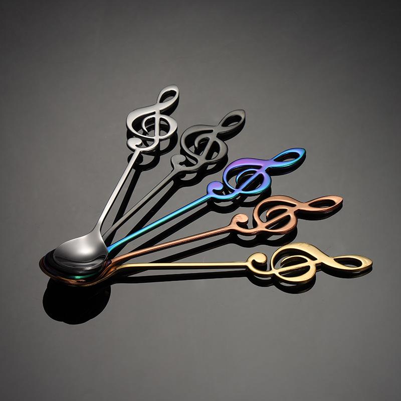 304 Stainless Steel Creative Coffee Spoon Music Note Shape Colorful PVD Stirring Spoon Dessert Shop Gift Spoon