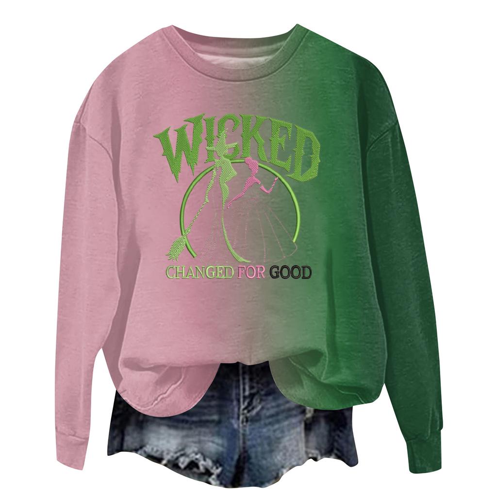 Женская модная повседневная футболка с рукавами реглан и принтом ведьмы с круглым вырезом