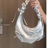 Bow Silver Shoulder Bags Women Sweet Cute Leather Underarm Bag Handbag Female Harajuku Designer Luxury Bag Aesthetic