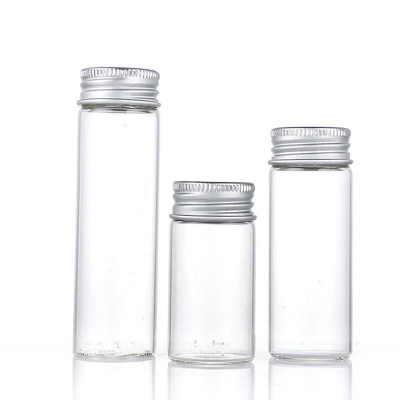 Бутылка из прозрачного стекла с кордицепсом 30 мм с серебряной винтовой крышкой