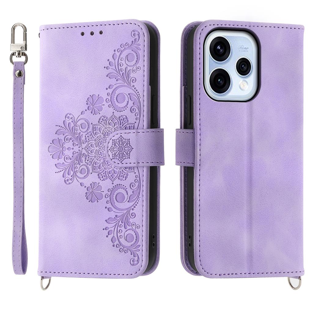 For Oppo Reno15 5G (Global) / Reno15c 5G (China) Wallet Case Flower Pattern PU Leather Phone Cover with Strap