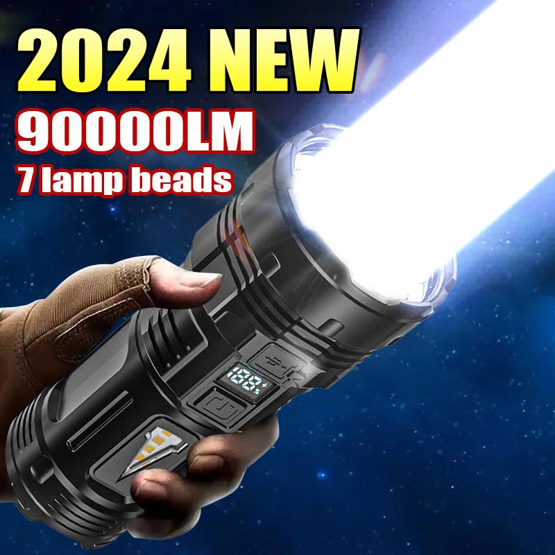 Powerful Flashlight With 7 Lamp Beads Super Bright Light With COB Side Light Camping Lantern USB Rechargeable Outdoor Torch