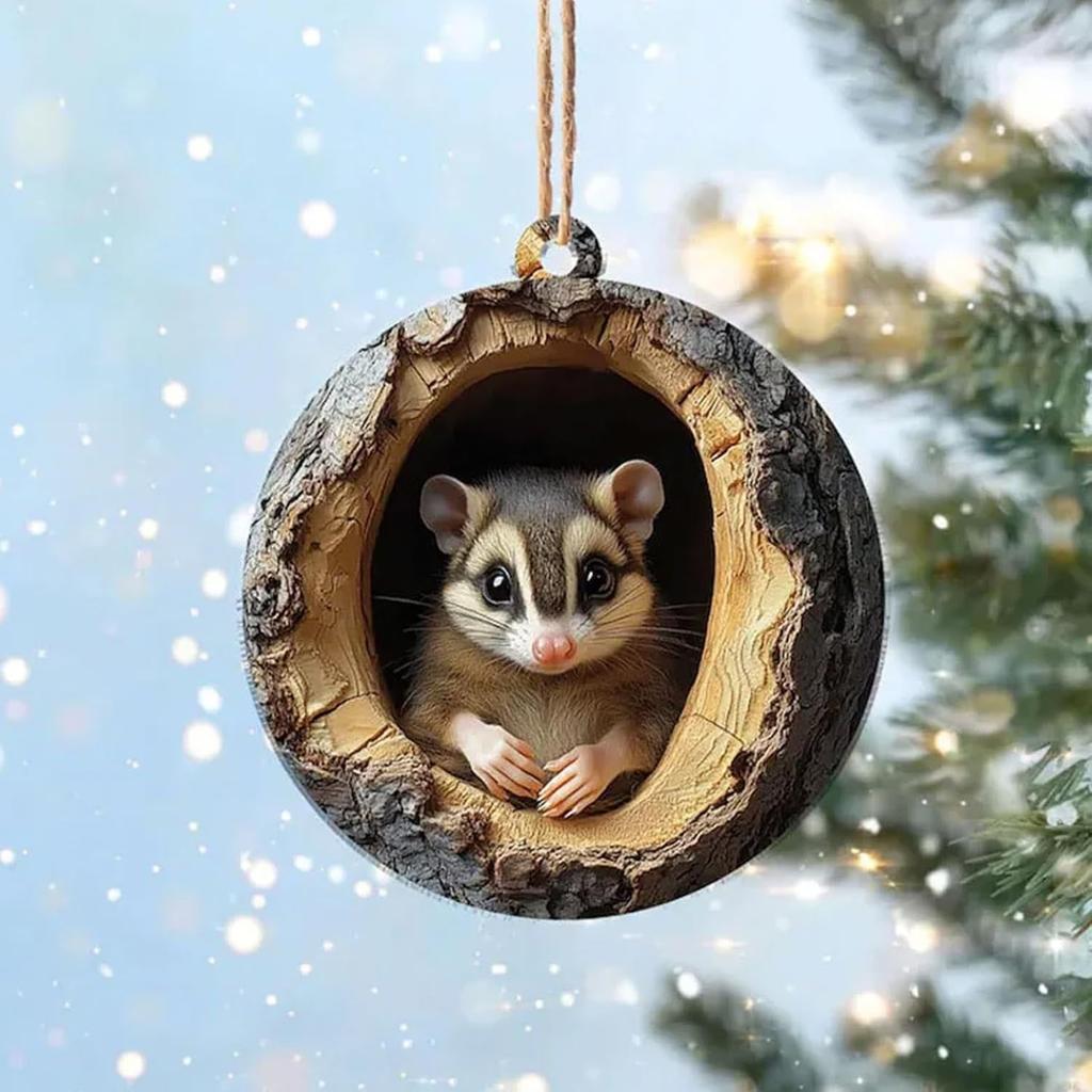 2025 Рождественские украшения в виде животных, акриловые украшения в виде животных для рождественской елки 2D Лесные рождественские украшения в виде енота, совы, кролика