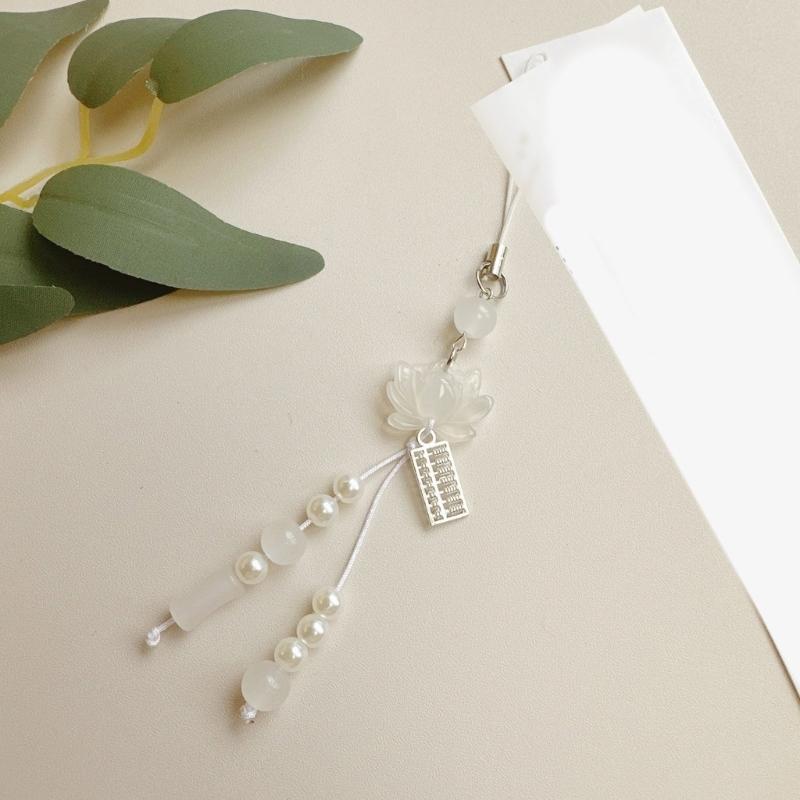 Подвеска-брелок в виде цветка лотоса для телефона в старинном стиле с акриловыми бусинами, шнурок для мобильного телефона из бисера ручной работы