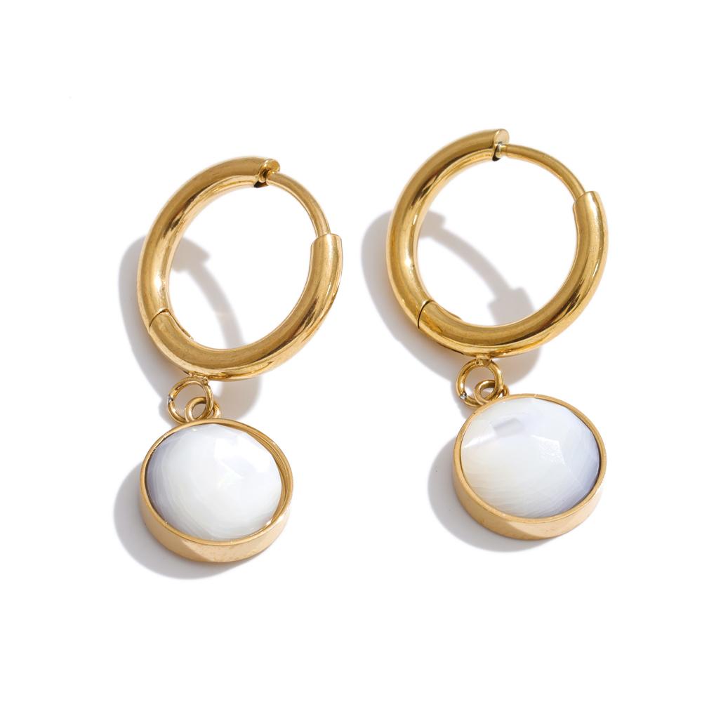 Yhpup Stainless Steel Tiger Natural Stone Red Agate Round Drop Charm Earrings France High Quality Classic Chic Fashion Jewelry